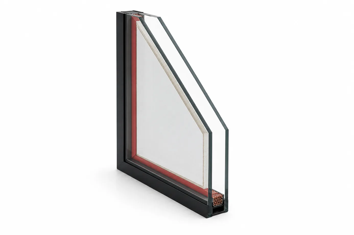 Doorsnede brandwerend glas met gel tussen de lagen